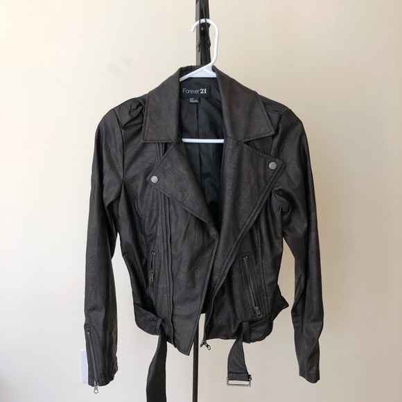 Jackets & Blazers - Faux Leather Moto Jacket with Silver Hardware